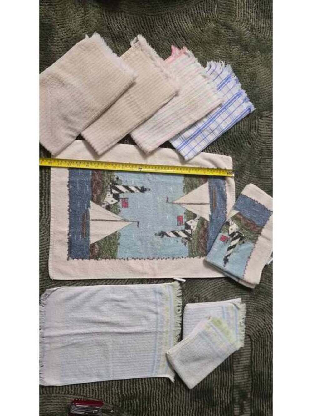 Vintage Cannon Cotton Towels Set Nautical Lighthouse & Striped Kitchen Lot